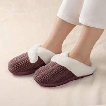 Women's Fuzzy Slip-On Slippers Indoor And Outdoor Use, Comfy Foam, Anti-Skid Rubber Hard Sole - Burgundy - View 2