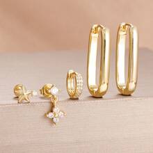 Juego de 3 piezas/5 piezas de nuevos pendientes de acero inoxidable chapados en oro de 18K para mujer, con diseños geométricos simples de círculo y cuadrado, pendientes de aro de lujo