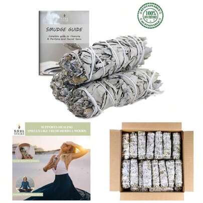 4 Inch 12 - Pack Organic California White Sage Smudge Bulk Home Cleansing, Negative Energy Removal, Good Energy Meditation Smudging Sage Bundles