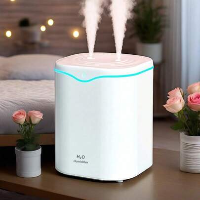 1pc Large Humidifier With A Capacity Of 2 Liters, Featuring A Fragrance Function, Double Spray Design, Equipped With Seven-Color Ambient Lights, Will Automatically Shut Off When There Is No Water, And Can Add Essential Oils. Suitable For Bedrooms, Living Rooms, Offices, Study Rooms, Etc