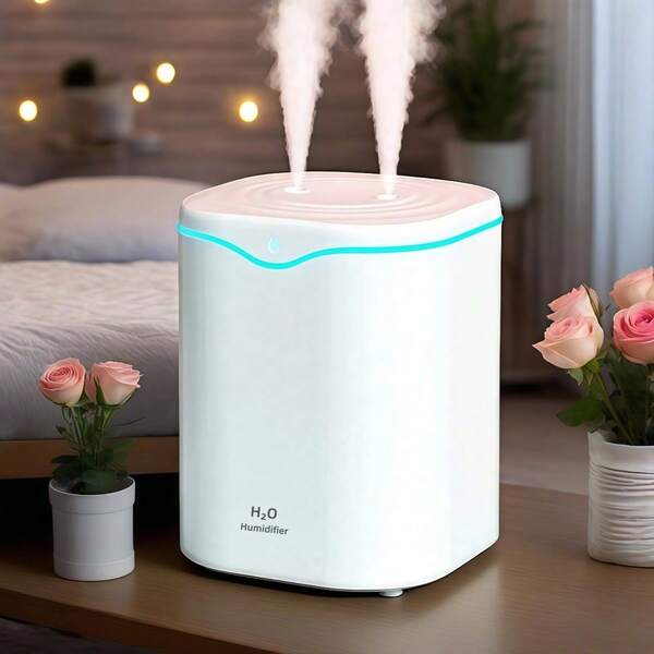 1pc Large Humidifier With A Capacity Of 2 Liters, Featuring A Fragrance Function, Double Spray Design, Equipped With Seven-Color Ambient Lights, Will Automatically Shut Off When There Is No Water, And Can Add Essential Oils. Suitable For Bedrooms, Living Rooms, Offices, Study Rooms, Etc