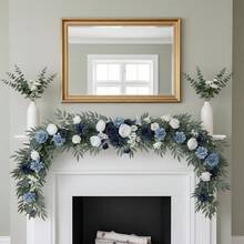 6FT Flower Garland Eucalyptus Willow Garland With Flowers Handcrafted Garland For Wedding Centerpieces For Rehearsal Dinner Bridal Shower, Wedding Ceremony Reception Outdoor Decor - 藍色 - 查看 4