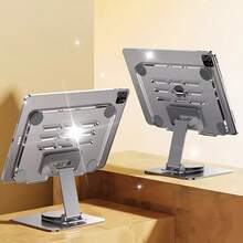 Acrylic Tablet Stand | 360-Degree Rotatable & Foldable | Desktop Holder For IPad And Smartphones | Clear, Sleek Design With Metal Accents | Ideal For Live Streaming And Internet-Famous Classes | Sturdy Base For Home Office Use, Desktop Gadget Holder | Modern Tablet Stand | Acrylic Construction, Tablet Holder Stand