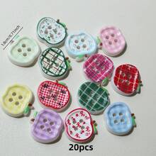 10/20 件随机混合格纹花卉印花 4 孔纽扣、连衣裙、夹克、衬衫、DIY 配饰、手机壳装饰