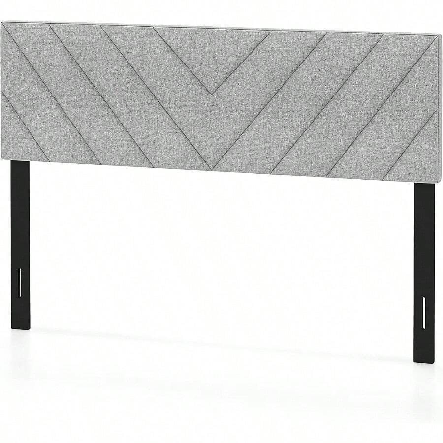 Linen Upholstered Headboard For Full And Queen Size Bed Frame Adjustable Width Button Tufted Headboard Only With Solid Rubber Wood Legs Modern Headboard Grey - 對角線通道簇絨 - 查看 1