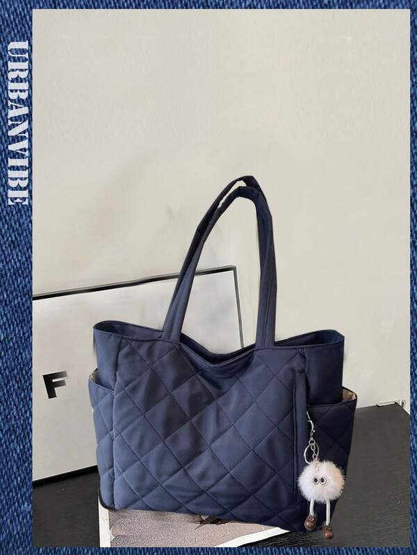 New Fashion Large Capacity Quilted Diamond Pattern Dual Handle Tote Bag, Lightweight And Portable, Women's Wallet, Suitable For Summer Outdoor Travel, Decorated With Animal Pendant, Essential Travel Backpack