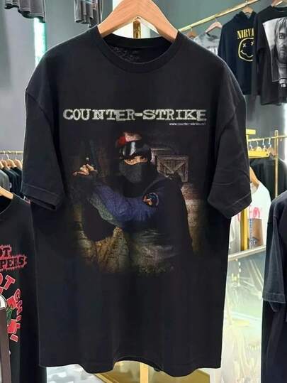 COUNTERSTRIKE 1.6 1999 PROMO VINTAGE WASHED BLACK T-SHIRT For Men Women S-4XL Men's T-Shirt Black Casual Crew Neck Cotton Tee