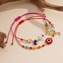 1PC/Fashion Simplicity/Gold Bead Bracelet/Rice Bead Crystal Red Micro Inlaid Copper Moon Red Glass Flat Bead Crystal Red/Mother And Daughter Round Copper Pendant Bracelet/Lucky Red Hand Rope/Mother's Day Gift, Friendship Jewelry, Anniversary Birthday Gift