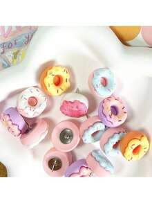 15 Pieces Of Decorative Pushpins, Donut-Shaped Pushpins, Suitable For Photo Walls, Feature Walls, Whiteboards, Cork Boards, Maps, Bulletin Boards, Offices Or Homes,Educational Supplies - Multi-Functional Doughnut-Style Paper Clips