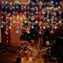 1pc 96 LED Star Icicle Curtain String Lights USB Powered 8 Modes Christmas Decorative Icicle Lights With Remote For Home Patio Bedroom Party Xmas Tree Bedroom Window Wedding Birthday Christmas Decoration ﻿ - Multicolor - View 5