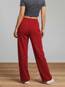 Modern Chic Plain Wide Leg Sweatpants With A Comfortable Structured Fit - Đỏ - Xem 2
