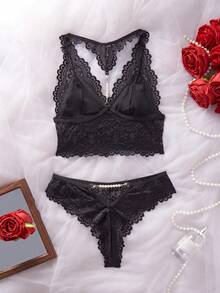 Alluring Luxury Middle Eastern Style Lingerie Set, Exquisite Lace Details Make You Shine In Sexy Lingerie Set - Black - View 6
