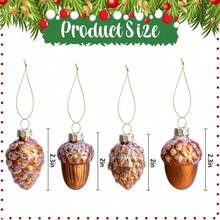12 Pcs Pine Cone Glass Ornaments - Fall Hanging Pinecone Glass Ornaments Xmas, Thanksgiving Day Party Decorations - B Style - View 3