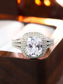 1 anel de diamante em prata S925 com moissanita, elegante e luxuoso, adequado para casamento, festa, feriado e presente de aniversário, presente de Dia dos Namorados para amigos e casais