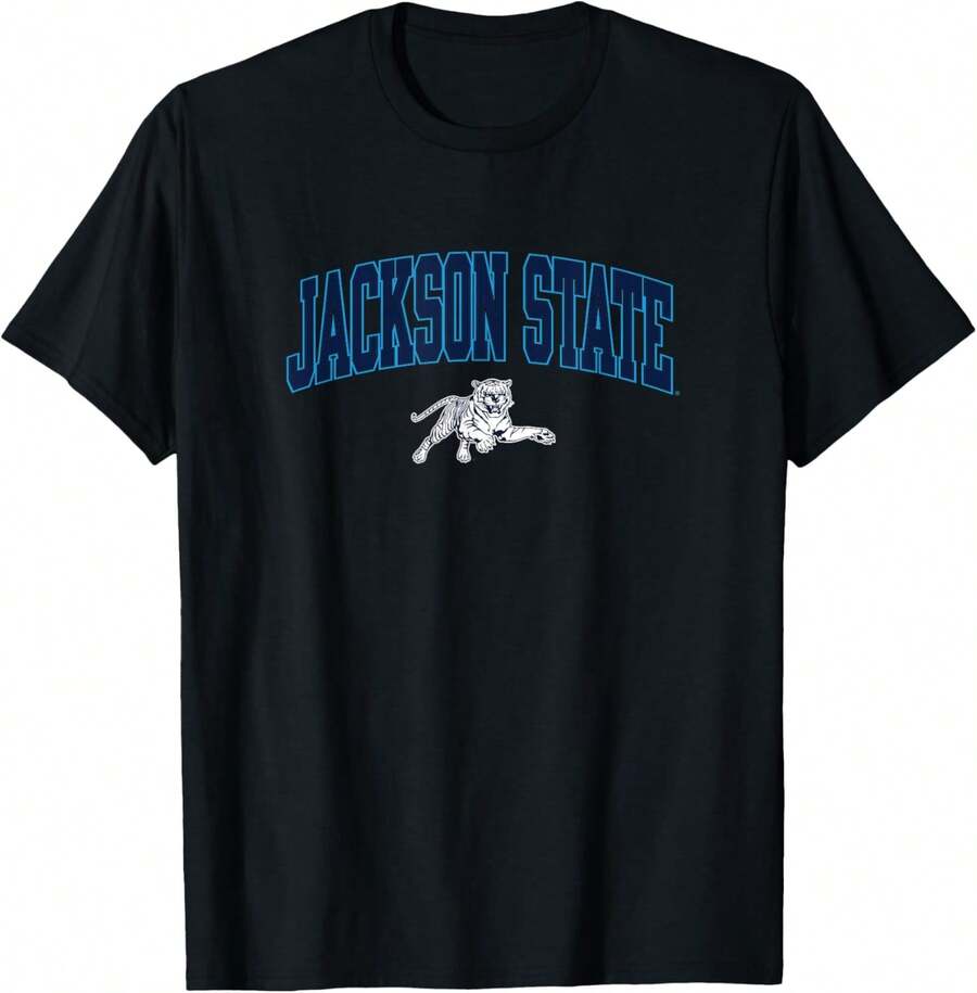 Jackson State Tigers Arch Over Logo Officially Licensed T-Shirt - Black - View 1