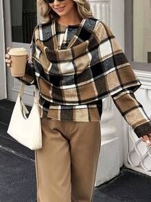 Doriss Loose Checked Slouchy Collar Shawl Coat, Autumn & Winter, Business Casual Woman, Valentine's Day Outfit, Modest, Business Casual Woman, Homecoming, Bohemian, Old Money Style, Wedding Season