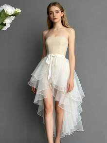 1pc Asymmetrical Hem Tuxedo Dress, Asymmetrical Mermaid Dress, Asymmetrical Puff Dress, Flowy Performance Dress, Glass-Like Maxi Dress, One-Piece Apron, Ruffled Layered Trailing Dress, Suitable For Weddings, Banquets, Performances, Parties, Bridal Party, Stage Shows, Cosplay, Travel Photography Props, Dance Recitals, Halloween Costumes Fall Clothes For Women