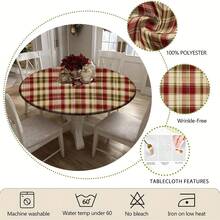 1/36 pièces Nappe de table de Noël à carreaux rouges et noirs, housse de table ronde en mélange de polyester à ajustement élastique pour une utilisation intérieure/extérieure, décoration hivernale toutes saisons (Noël, Thanksgiving, Nouvel An), décoration de fête facile à nettoyer et durable, décoration de table festive, décoration saisonnière pour la maison, motif flocon de neige, installation de repas en extérieur, nappe pour table à manger