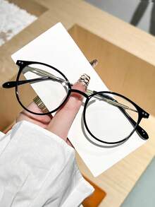 1 Pair Unisex Korean Style Round Flat Lens Fashion Glasses, Suitable For Office, Reading, TV Watching, Gaming, Mobile Phone Decoration