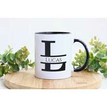 Personalized Monogram Coffee Mug, Initial Letter M Customized For Women Men Girls Boys Dads Moms Friends, Taza De Café Personalizada Con Monograma, Letra Inicial Black Handle Mug Letter M 11oz - 首字母L - 查看 3