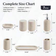 Bathroom Accories Set 7Piece Resin Bathroom Set Toothbrush Holders Set Soap Dispenser Qtip Holder Dispenser Tumbler Soap Dish Tray Modern Bath Decor For Home Dorm Hotel Beige - 米色 - 查看 3