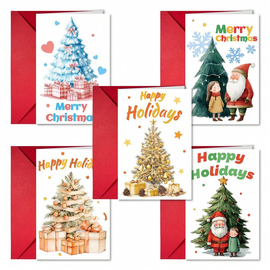 Zestaw 5 kreatywnych kartek świątecznych i kopert, eleganckie kartki świąteczne jako dekoracja na prezenty