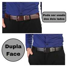 Men's Double-Sided Genuine Leather Belt With Reversible Swivel Buckle, Social Casual, Comfortable - Black - View 2
