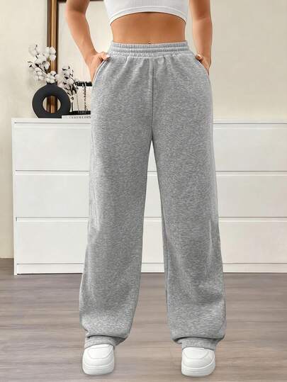 1 pieza Pantalones rectos de felpa de unicolor, versátiles, elegantes y cómodos para uso diario, ejercicio, exterior, running y yoga, adecuados para adolescentes, escuela, Halloween, primavera/verano/otoño/invierno