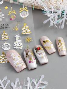 2 miếng dán móng tay nghệ thuật Giáng sinh hình quả cầu pha lê 5D dập nổi, cây thông Noel, bông tuyết, ngôi sao, hình dán tự dính, trang trí móng tay mùa đông. - Nhiều màu - Xem 6