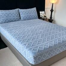 Set de lenjerie de pat din catifea, 3 buc., toamnă/iarnă, nou, moale și confortabil, cald și respirabil, instantaneu cald, husă de protecție anti-praf, set de cearșafuri cu elastic antiderapante, potrivit pentru dormitor, cameră de oaspeți, hotel. 1 cearșaf cu elastic + 2 fețe de pernă, inserția de pernă nu este inclusă. Potrivit ca și cadou de casă nouă pentru părinți, familie și prieteni sau ca și cadou textile pentru casă.