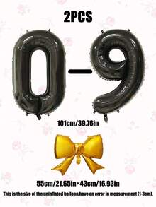 2 件哑光金蝴蝶结气球套装，40 英寸黑色 0-9 数字气球，适合生日派对、周年纪念装饰 - 彩色 - 查看 7