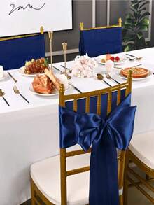 2pcs/10pcs Navy Blue Satin Chair Sash Knot Silk Wedding Chair Ribbon Bow Belt Party Wedding Chair Sash Tie For Birthday, Event, Hotel, Restaurant, Ceremony, Banquet Decoration