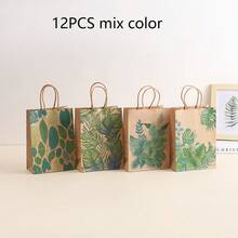 16/24pcs Plant Printed Kraft Paper Christmas Party Gift Bags, Party Favor Bags, Small Gift Bags