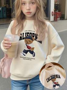 1 Stück Mädchen & Teenager Studenten Lässig bedruckter weißer Rundhals Pullover Sweatshirt, geeignet für Herbst & Frühling