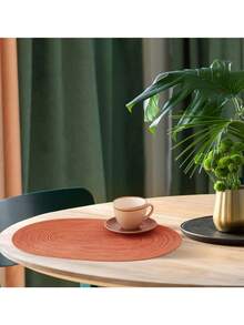 Cotton Yarn Woven Oval Placemats 12x18 Inch, Dining Table Oval Napkins, Natural Woven Heat Resistant Table Mats For Family Gatherings, Wedding Parties (Orange Red) - Orange - View 3