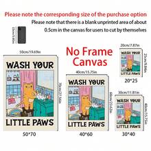 1 cartellone murale in tela, Lava le tue zampine, cartellone con uno stile artistico unico che raffigura un gatto vicino al lavandino, adatto per la decorazione artistica in camere da letto, soggiorni o appartamenti. Include regali di murali senza cornice o con cornice, estetica per la decorazione della stanza, decorazione della parete, decorazione vintage della stanza e raffinata decorazione della parete.