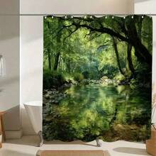 1pc Shower Curtain With Hooks Nature-Themed Forest Stream Spring 2D Flat Bathroom Partition Curtain For Windows Walls & Bathtub Polyester Fabric Easy To Clean Home Decor All Season Universal - 豐富多彩的 - 查看 1
