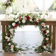 6FT Flower Garland Eucalyptus Willow Garland With Flowers Handcrafted Garland For Wedding Centerpieces For Rehearsal Dinner Bridal Shower, Wedding Ceremony Reception Outdoor Decor - 紅色 - 查看 7