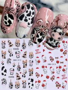 2 Miếng dán móng tay hoạt hình dễ thương hình con bò Giáng sinh, hình dán móng tay có cây thông Noel, mũ gậy đỏ, tự dính, trang trí móng tay 3D, thiết kế nghệ thuật làm móng cho ngày lễ năm mới - Nhiều màu - Xem 1