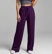 Modern Chic Plain Wide Leg Sweatpants With A Comfortable Structured Fit - 紫色 - 查看 15