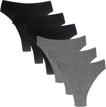 High Waisted Cotton Thongs For Women, Breathable Plus Size Multipack - 黑色*3 灰色*3 - 查看 1