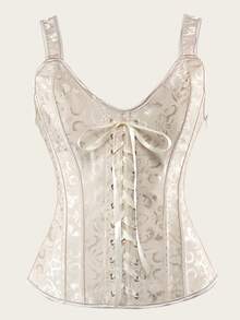 Corset Top Lingerie Bustier Zipper Women Shoulder Strap Medieval Bridal Plus Size Renaissance Vintage Halloween - 6806-Kahki - 查看 1