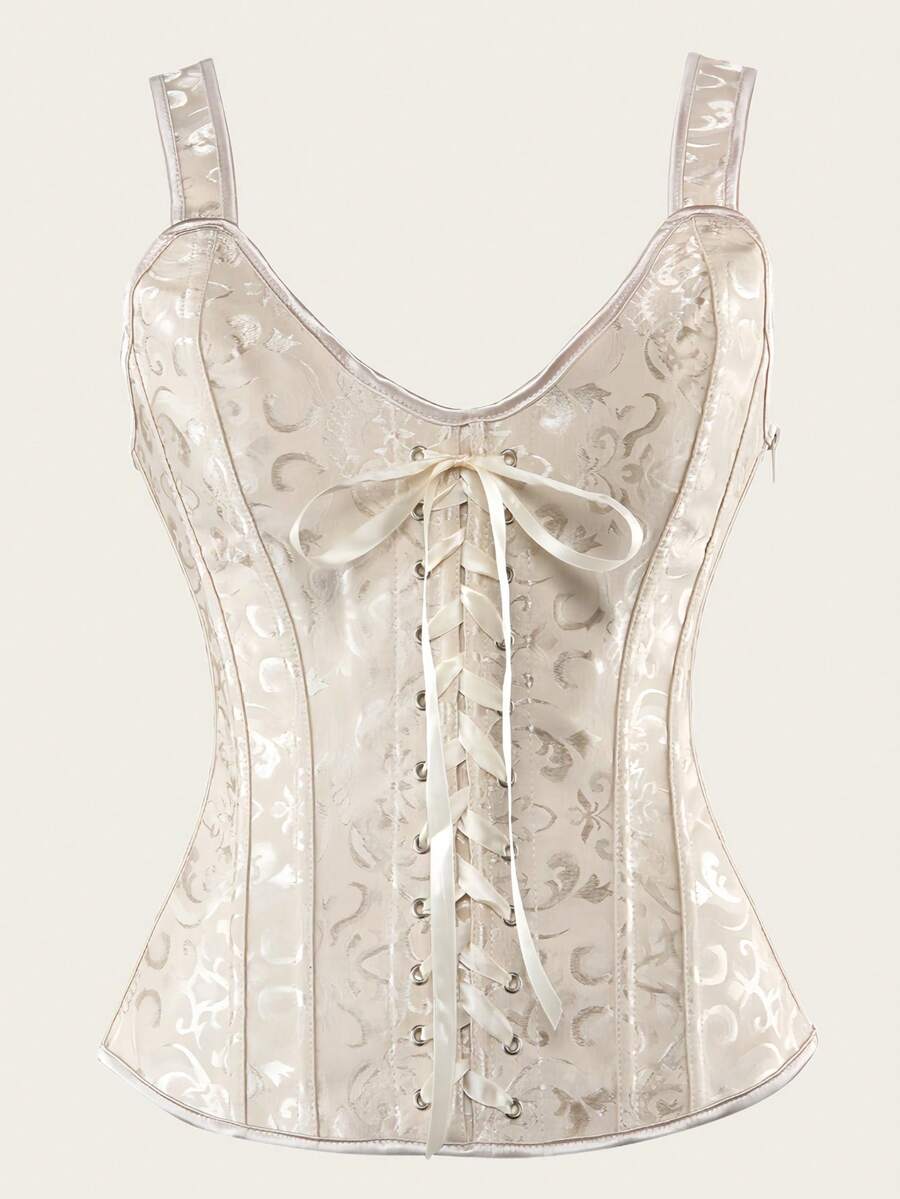 Corset Top Lingerie Bustier Zipper Women Shoulder Strap Medieval Bridal Plus Size Renaissance Vintage Halloween - 6806-Kahki - 查看 1