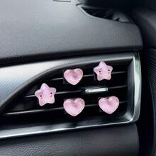 5 piezas Clips de decoración para rejilla de ventilación del coche con forma de corazón y estrella transparentes, estilo femenino, accesorios universales y fáciles de instalar para el interior del vehículo, accesorios para el coche, artículos esenciales para el coche, suministros para el coche