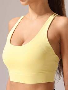 1 قطعة صدرية رياضية مرنة للنساء مناسبة للياقة البدنية والأنشطة الخارجية - أصفر - مشاهدة 3