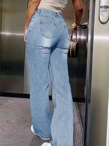 Women's Y2K Washed Asymmetric Belt Decor Casual Jeans With Side Pockets