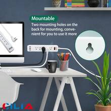 CILIA 1/2 Pcs Flat Plug Surge Protector Power Strip, 6 AC Outlets, 5 Ft Flat Braided Extension Cord,Dorm Room Essentials College,Compact Desk Charging Station Wall Mount For Office, School, Dorm