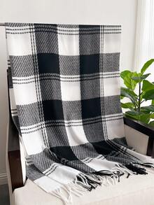 1pc Fall Winter Women Elegant Vintage Multi Color Plaid Stripe Faux Cashmere Scarf/Shawl,With Tassels, Winter Warm Casual Thick Style Neck Scarf For Dress - Multicolor - View 2