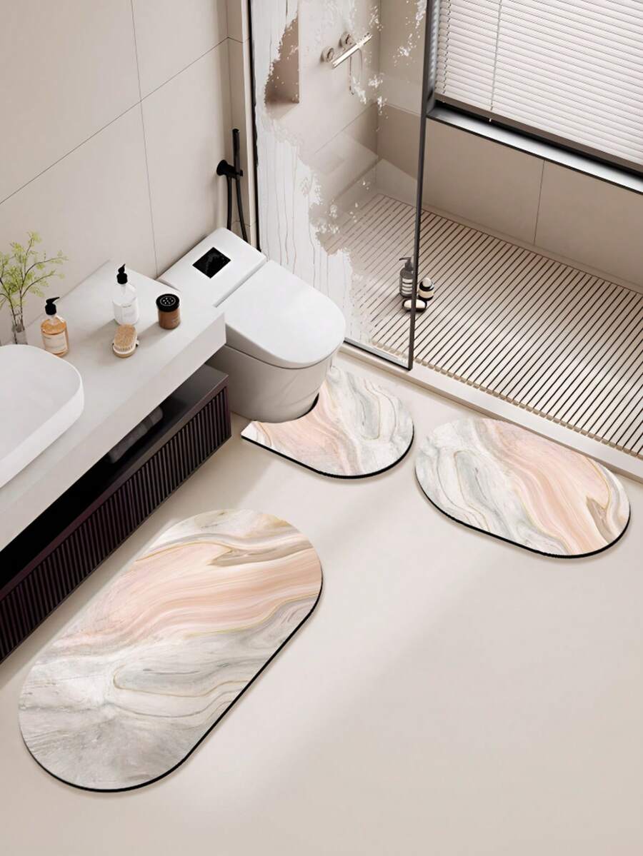 1/3 buc Covoraș Absorbant Antiderapant pentru Baie, Covoraș cu Gel de Silice, Baie cu Model Retro, Covoraș de Toaletă în Formă de U, Covoraș Absorbant pentru Chiuvetă, Covoraș de Bucătărie cu Grosime de 2,5 mm Decor de Crăciun