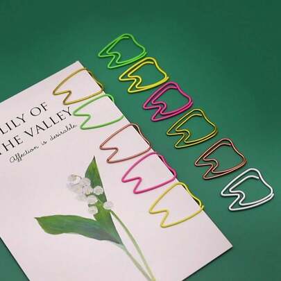 25pcs Whimsical Tooth-Shaped Paper Clips - Colorful Creative Iron Bookmarks For Office Supplies, Document Organizer, Stationery Binder Clips With Multicolor Design And Space-Saving Functionality For Easy File Management